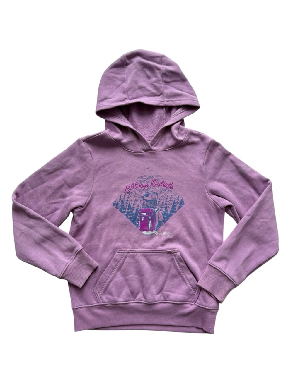 Columbia “Always Outside” Lavendar Graphic Hoodie Size Large 10/12